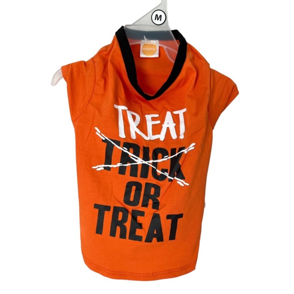 Halloween Pet Costume Treat or Treat Orange and Black SimplyDog Dog T-shirt NWT - Picture 1 of 3